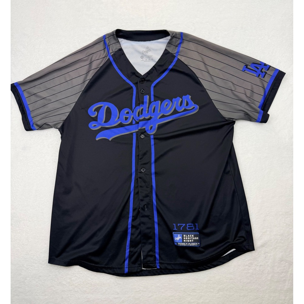 Mens LA Dodgers Black Heritage Night Baseball Jersey XL Black Grey Blue 1781